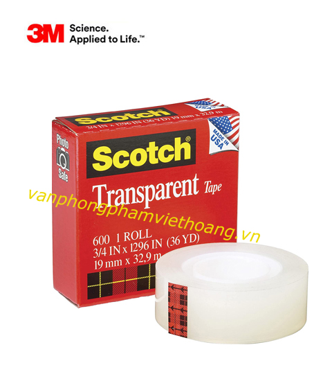 Băng dính 3M Scotch Transparent 600 3/4 In (36 YD)