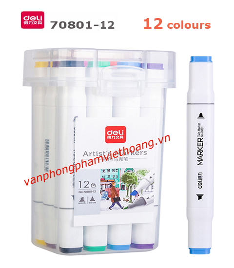 Bút dạ màu Marker hai đầu cao cấp Deli 70801-12 (12 màu)
