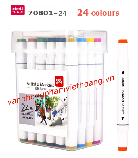 Bút dạ màu Marker hai đầu cao cấp Deli 70801-24 (24 màu)