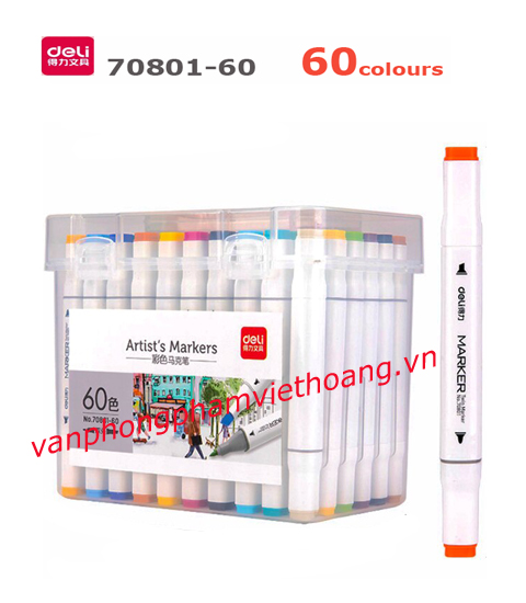 Bút dạ màu Marker hai đầu cao cấp Deli 70801-60 (60 màu)