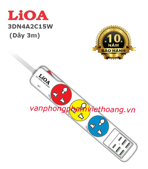 Ổ cắm điện Lioa 3 ổ 3 chấu 6 cổng sạc USB 3DN4A2C15W