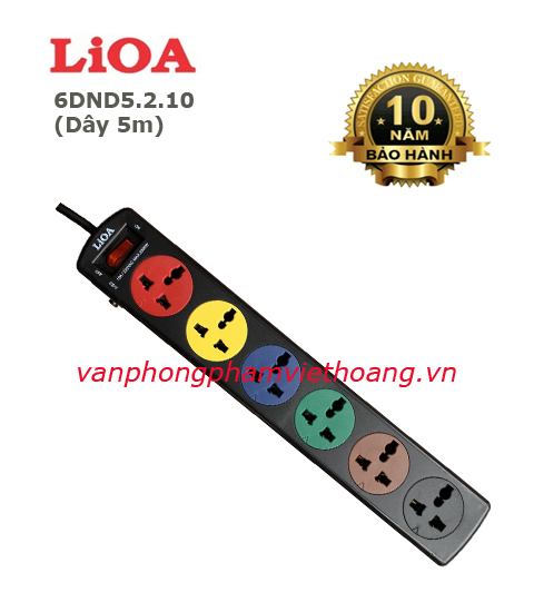 Ổ cắm điện Lioa 6 ổ 3 chấu 6DND5.2.10 (dây 5m)
