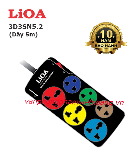 Ổ cắm điện Lioa 6 ổ 3D3SN5.2 (3 ổ 3 chấu + 3 ổ 2 chấu)
